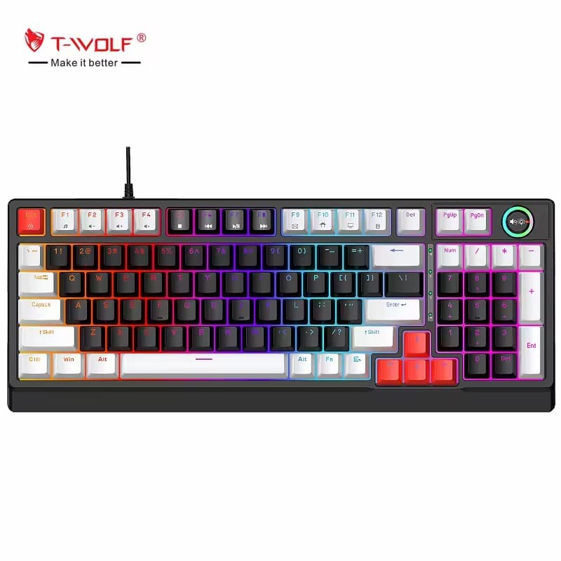 T-Wolf T50 97-Key RGB Mechanical Keyboard with Multimedia Knob